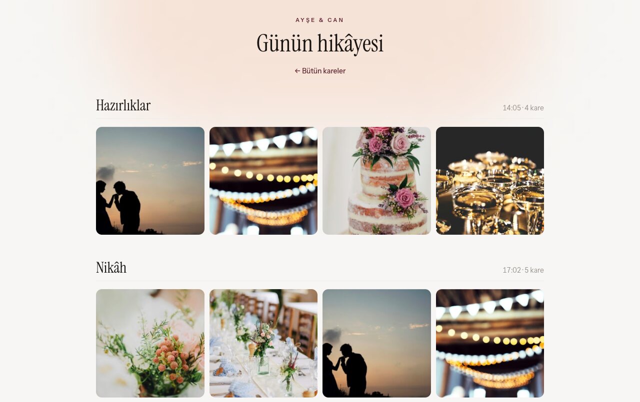 Misafir galerisinde “Günün hikâyesi”: Hazırlıklar ve Nikâh bölümleri, saatleri ve kareleri