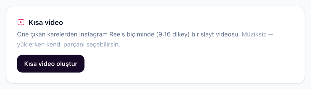 Panelde kısa video oluşturma kutusu
