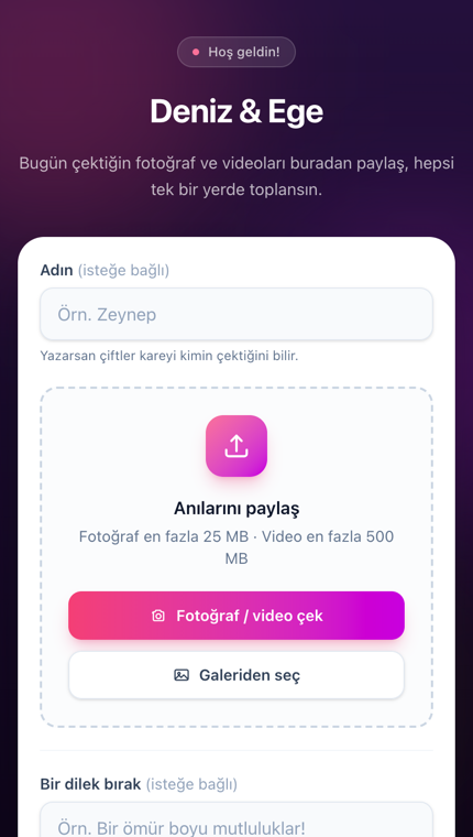 Telefonda açılan misafir yükleme sayfası