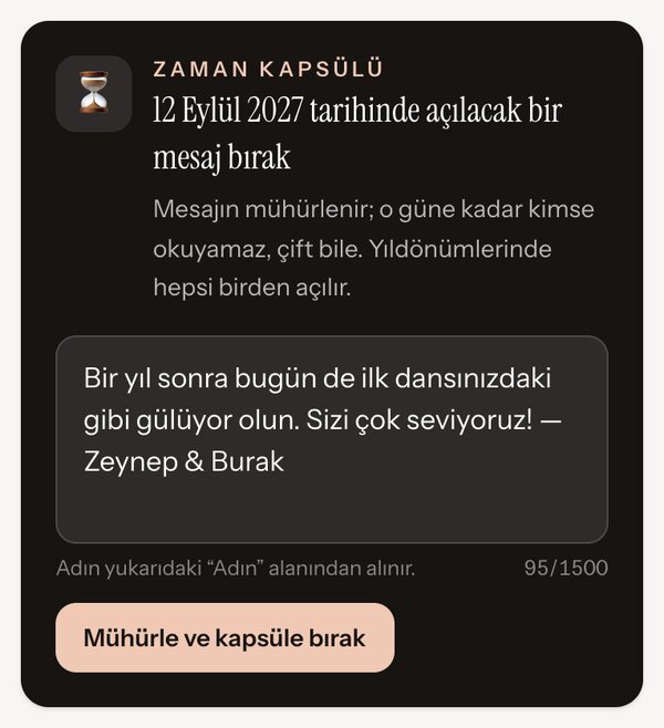 Misafir sayfasında “12 Eylül 2027 tarihinde açılacak bir mesaj bırak” zaman kapsülü kutusu